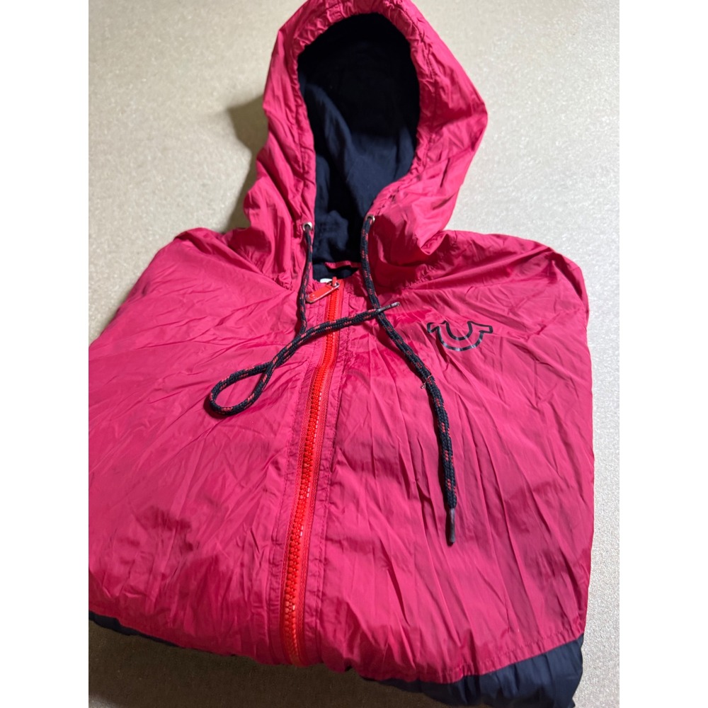 True Religion Kids Red Black Colorblock Hooded‎ Windbreaker Jacket XL 18-20